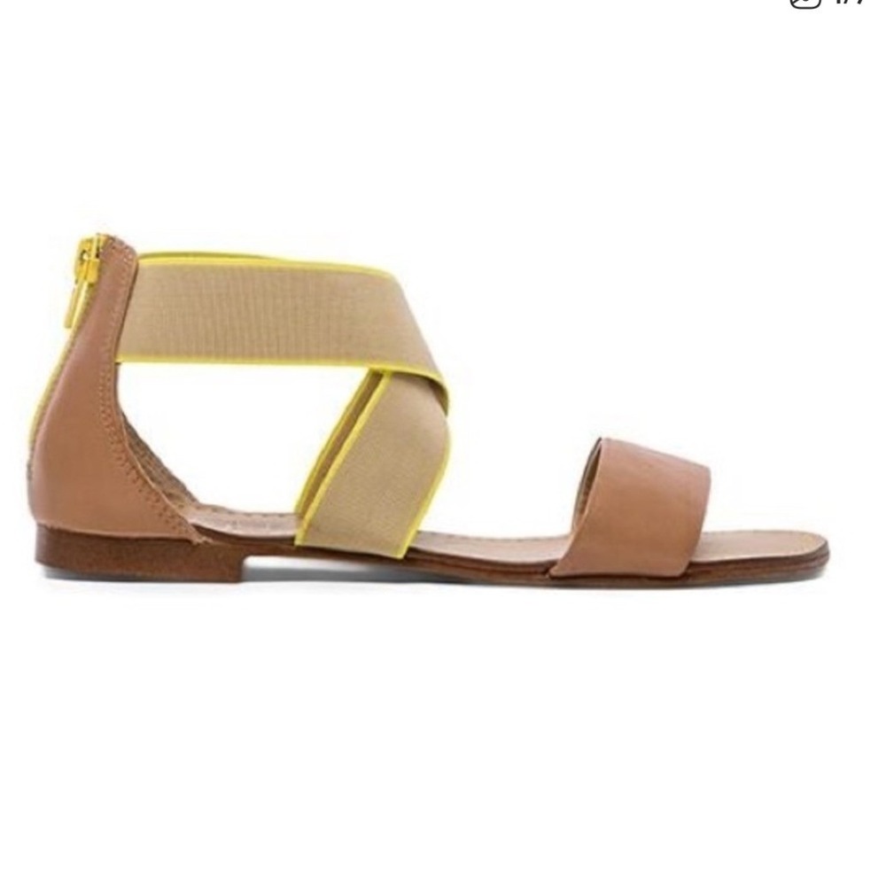 Splendid Congo Flat Sandals 10 Tan Yellow Leather Elastic Back Zip C217/9130‎